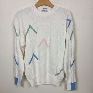 Women's White Sweater with Colorful Accents